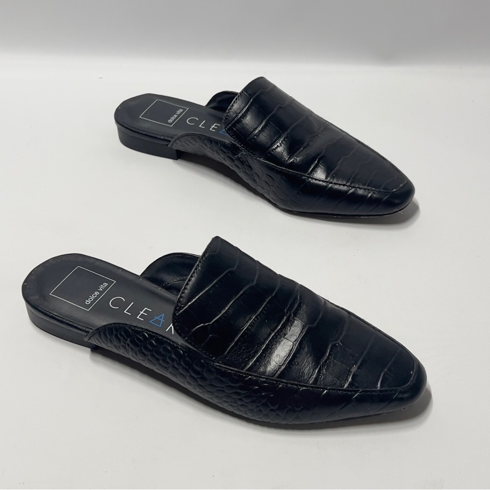 DOLVE VITA Clear Women’s Size 8 Black Slip On Mules. Reptile pattern. Low Heel - Picture 4 of 8